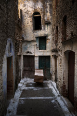 Fototapeta na wymiar Old abandoned buildings in Pyrgi village on Chios island, Greece.