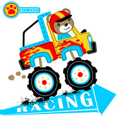 Monster truck cartoon with funny driver