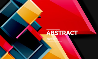 Glossy mosaic style geometric shapes - squares and triangles on black