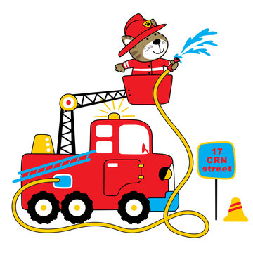 firefighter vector cartoon illustration