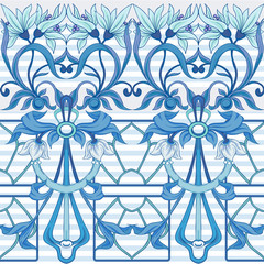  Seamless pattern, background with Floral pattern in art nouveau style,