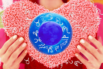 Woman astrologer and signs of destiny, zodiac signs and moon