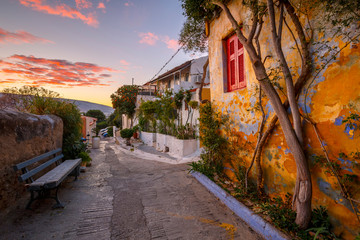 Anafiotika neighborhood in the old town of Athens, Greece. 
