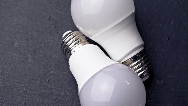 LED light bulbs on table with dark background