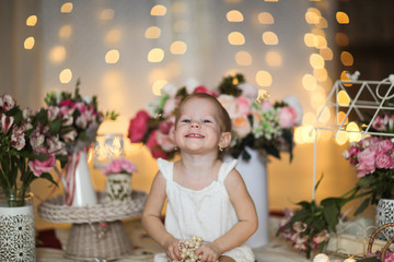 Charming babe with laces and flowers, shabby chic