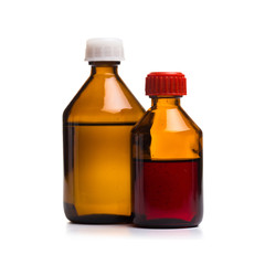 set of Medical glass bottles on a white background