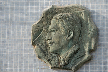 Fototapeta na wymiar Locket as a low relief of the portrait of Alfonso Torres Lopez. Alfonso Torres has been the Mayor of Cartagena from 1923 to 1930 during the dictatorship of Primo de Rivera .