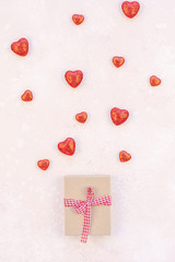 Valentine Day composition with hearts and gift box
