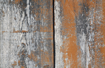 Orange color old grungy wooden planks background.