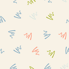 Vector  seamless abstract background with small pastel colored elements, freehand doodles pattern.