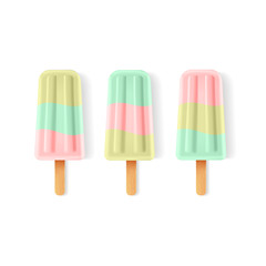 Set of realistic  popsicle on white background. Vector colorful ice cream.  