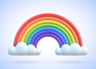 Colorful rainbow with clouds 3d vector illustration