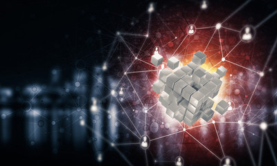 Fototapeta premium Concept of Internet and networking with digital cube figure on dark background