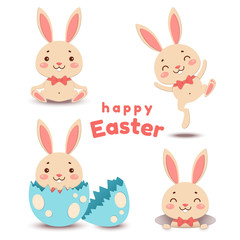 Obraz premium Set of cute cartoon Easter bunnies and egg