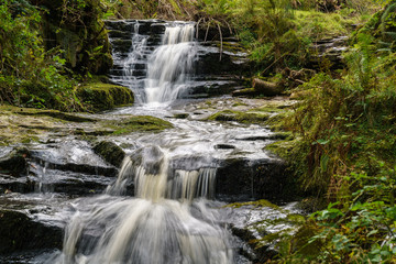 Fototapeta na wymiar A waterfall in Blaen-y-glyn near Torpantau, Powys, Wales, UK