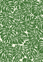 Naklejka na ściany i meble Seamless tropical green leaves pattern style, flat line vector and illustration on white background.