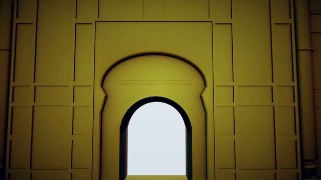 Beautiful mosque and big moon on night star sky. Ramadan Kareem islamic motion background. 3d animation.