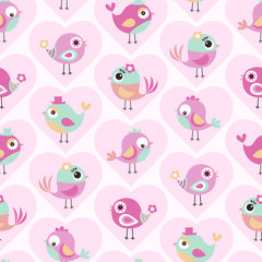 seamless cute birds cartoon wallpaper background - Vector