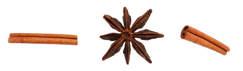cinnamon and anise isolated on white background
