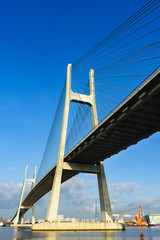 cable bridge with blue sky