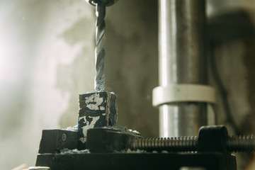 Drilling holes on wood parts. Shop with machines for wood processing.