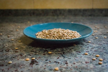 A plate of lentils without cooking