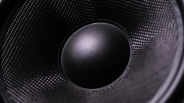 Close-up. Acoustic system. Music plays, the column trembles. 4K Slow Mo