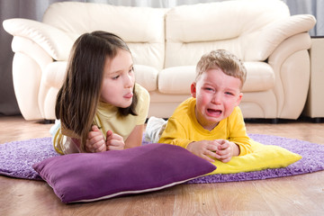 the conflict between a boy and a girl.  sibling relationships. the baby is crying. The child bites....
