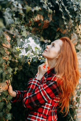 Girl travel blogger walking in the Park. Nature and types of Georgia, Sighnaghi.