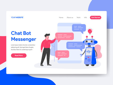 Landing page template of Chat Bot Messenger Illustration Concept. Isometric flat design concept of web page design for website and mobile website.Vector illustration