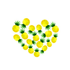 Hand drawn watercolor pineapple heart background