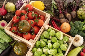 Vegetables at the market in the trunk