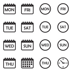  Days Of The Weak Icons. Black Flat Design. Vector Illustration. 