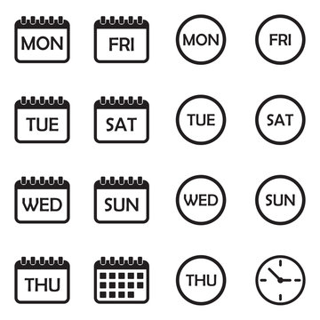  Days Of The Weak Icons. Black Flat Design. Vector Illustration. 
