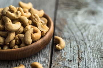 Close-up of salted Cashew Kernels.  Background. Healty Cashew Kernels.