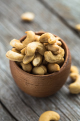 Close-up of salted Cashew Kernels.  Background. Healty Cashew Kernels.
