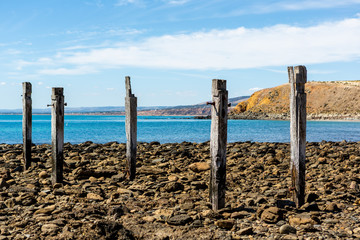 Myponga Jetty ruins on a calm bright sunny day at Myponga Beach Fleurieu Peninsula on 27th march 2019