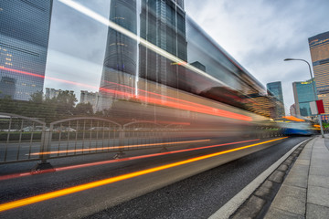 Fototapeta premium light trails in the downtown district, china.