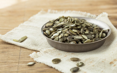 Pumpkin seeds with copy space for text.