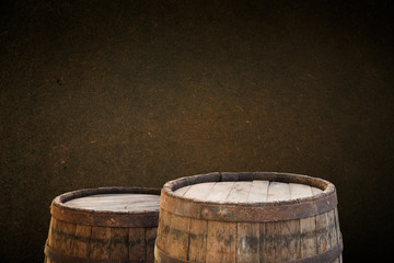 background of barrel and worn old table of wood