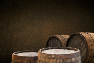 background of barrel and worn old table of wood