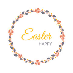 Happy Easter card April. Vector illustration contains hand drawn wreath and spring flowers on light background. Festive concept