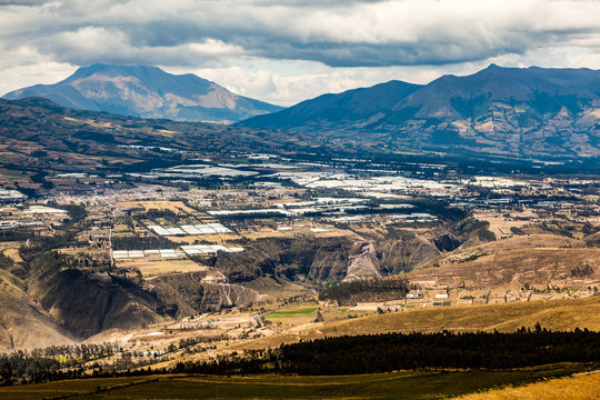 Panoramic view of the valley of Tabacundo and Cayambe from the paramos of Pambamarca