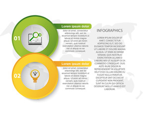 Modern 3D vector illustration. Circular infographic template with two elements. Icons and text. Designed for business, presentations, web design, applications, interfaces, diagrams with 2 steps