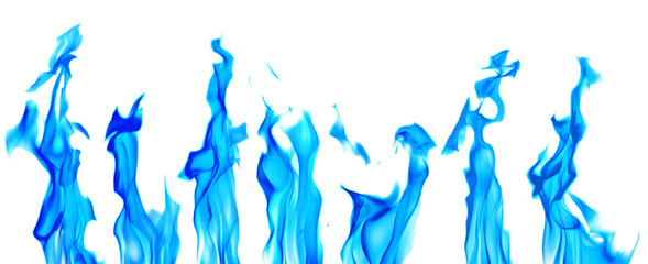 sparks of seven blue bright flames on white