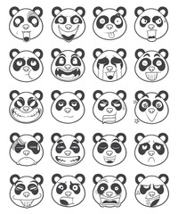 set of panda face emoticon outline illustration vector