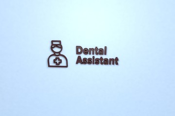 Text Dental Assistant with brown 3D illustration and blue background