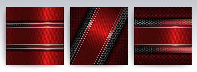Geometric abstract textural red design with a metal grill and edging
