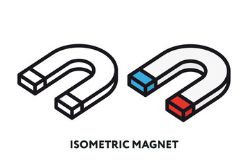 Isometric Magnet Attraction Force. Flat Line Vector Icon.