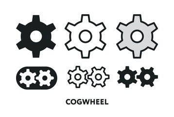 Cogwheel Gear Mechanism Flat Line Vector Icon Set. Work Process Progress Concept. 